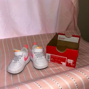 Nike Kids White and Neon Pink Sneakers